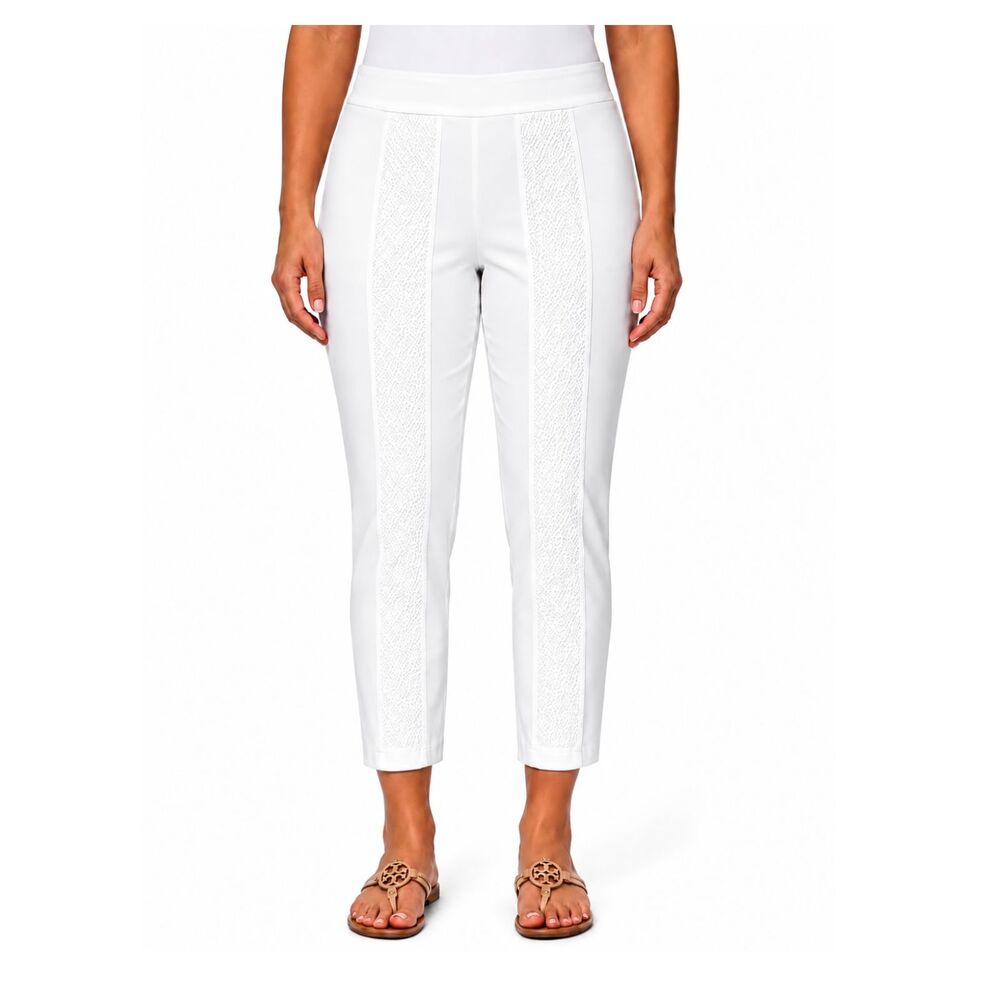 Chicoโs White Pull On Ankle Pants Size 2 (12) Lace Panel